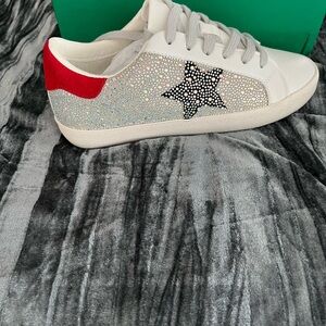 Stylish Women's White and Red Sneakers by Lauren Lorraine